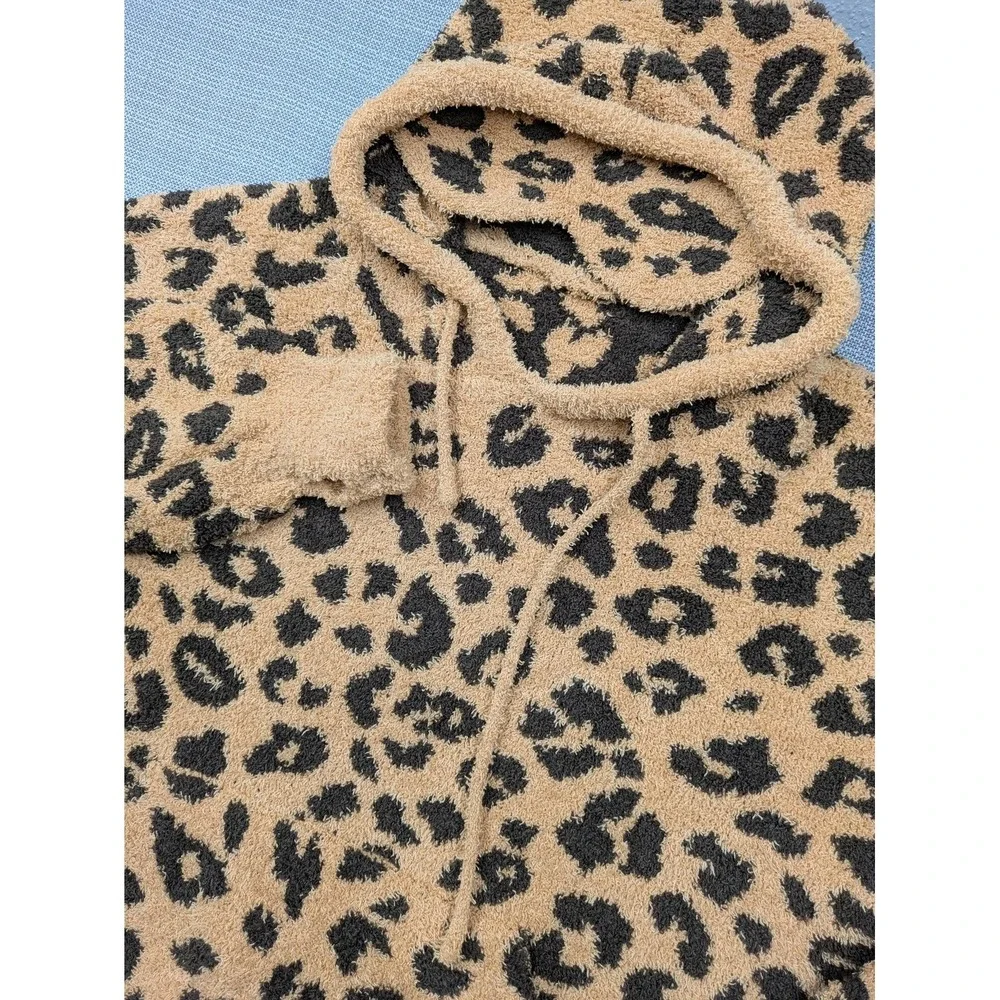 Big Blanket Co Sleepshirt Womens OSFA Beige Leopard Hooded Fleece Cozy Oversized